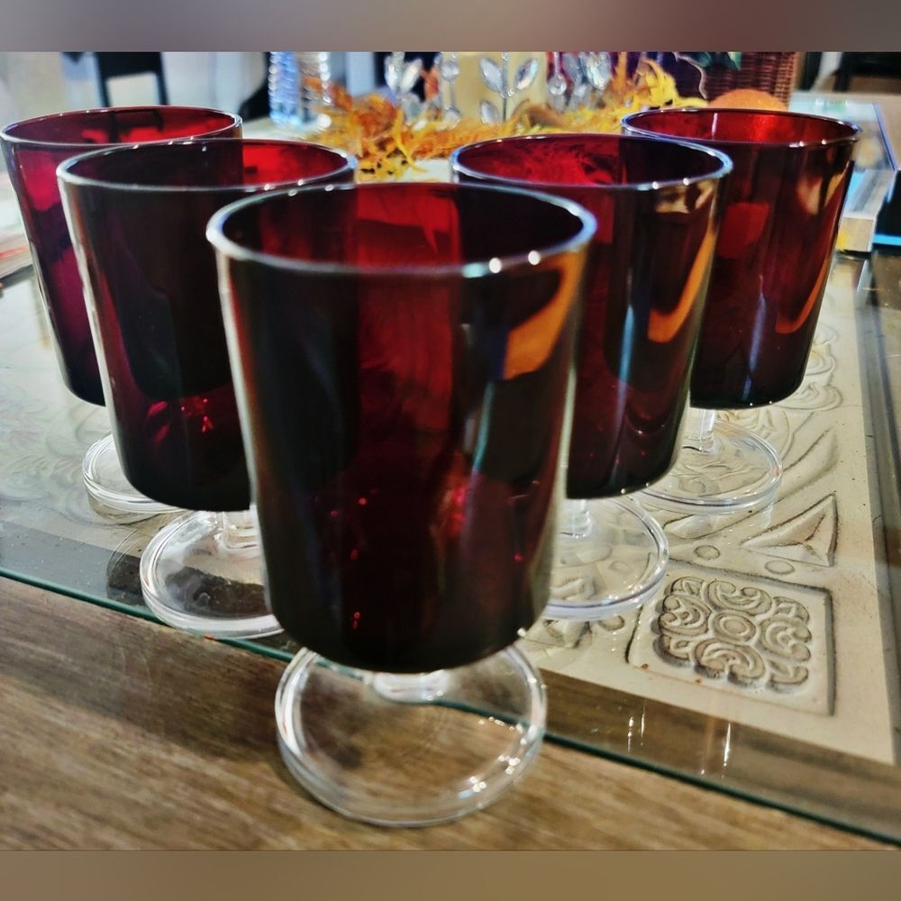Vintage 1970's Luminarc France Ruby Red Cavalier Cordial Stemware Set of 5